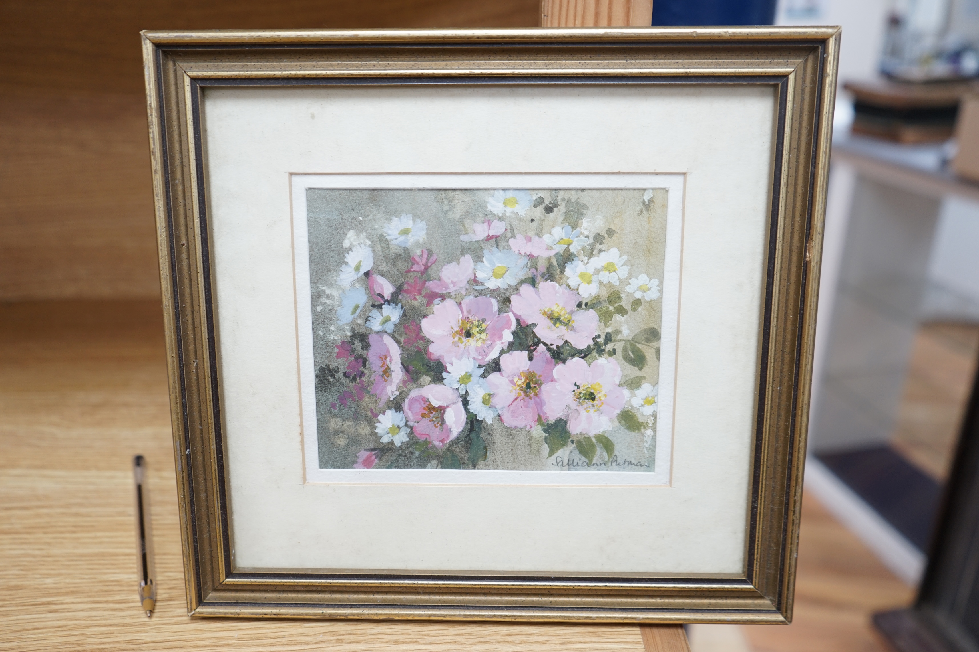 Salliann Putman RWS (b. 1937), watercolour and gouache, Still life of flowers, signed, 12.5 x 14cm. Condition - fair